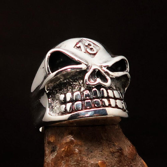 Excellent Crafted Men's Number 13 Gnome Skull Ring - Sterling Silver - BikeRing4u