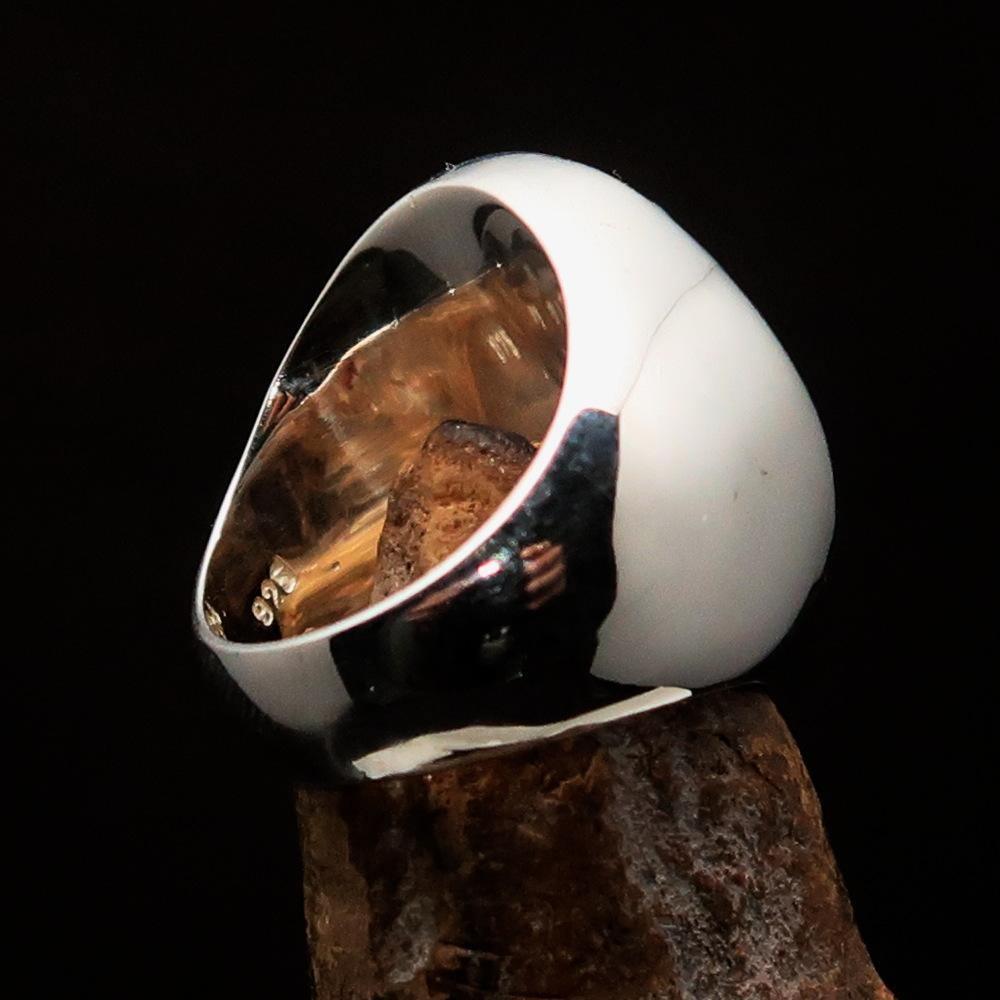Excellent crafted oval Men's Red Vampire Skull Ring - Sterling Silver - BikeRing4u