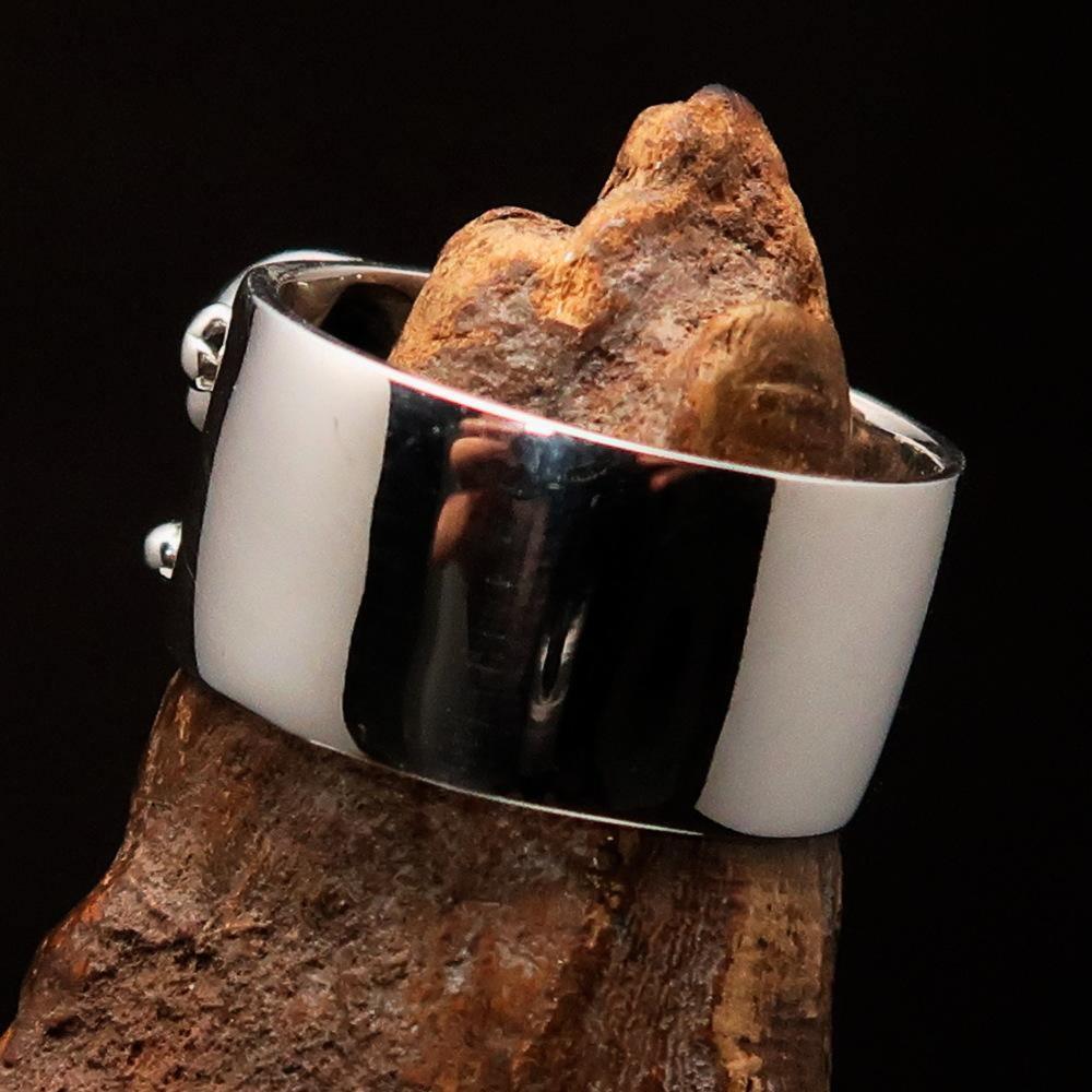 Excellent crafted Outlaw 1% Jolly Roger Skull Band Ring - antiqued Sterling Silver - BikeRing4u