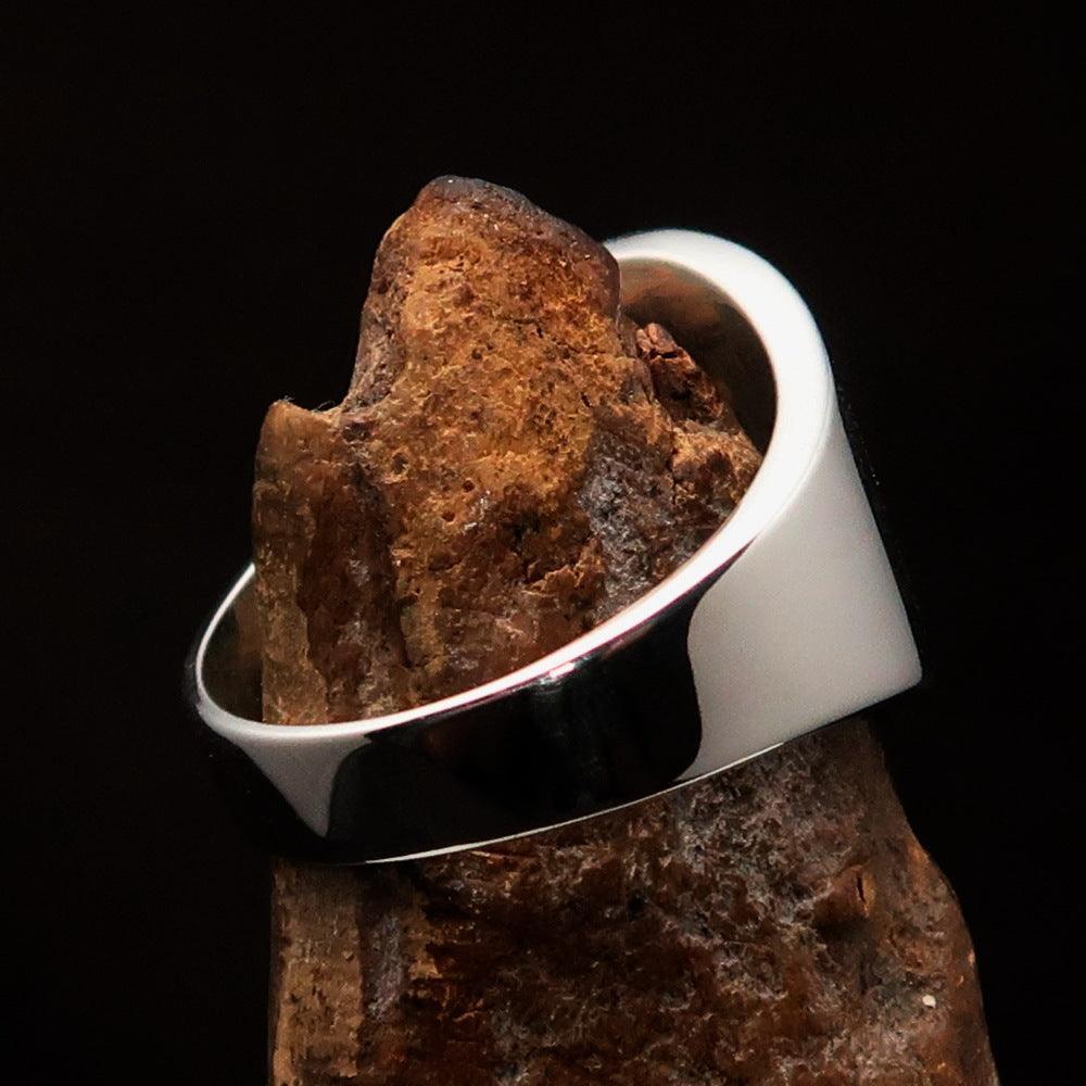 Excellent crafted Men's red Aum Buddhist Ring - Sterling Silver - BikeRing4u