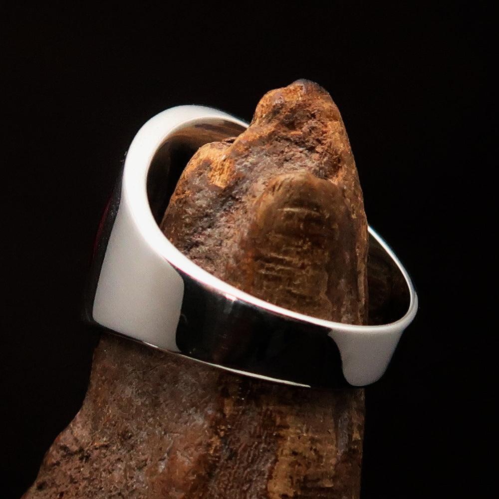 Excellent crafted Men's red Aum Buddhist Ring - Sterling Silver - BikeRing4u