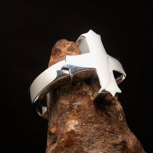 Excellent crafted minimalistic Coptic Cross Ring - mirror polished Sterling Silver - BikeRing4u