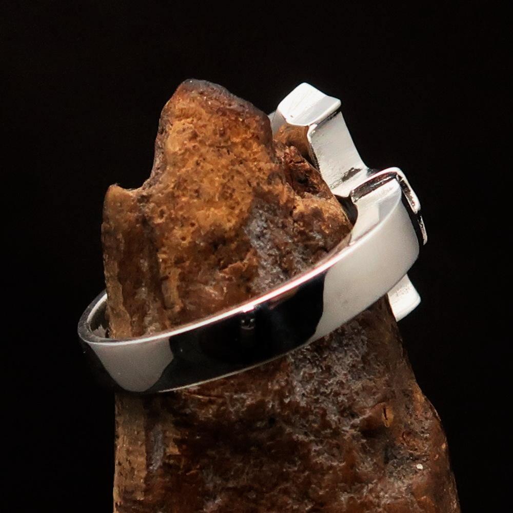Excellent crafted minimalistic Coptic Cross Ring - mirror polished Sterling Silver - BikeRing4u