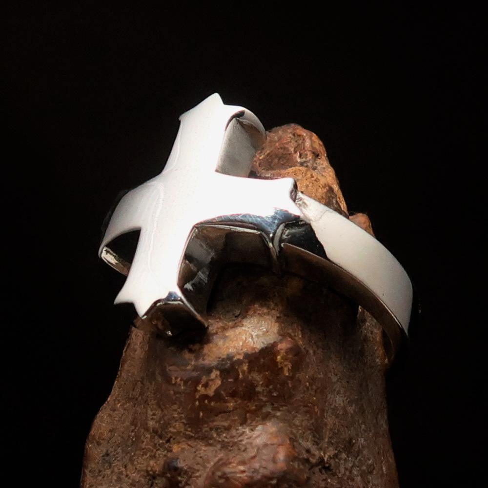 Excellent crafted minimalistic Coptic Cross Ring - mirror polished Sterling Silver - BikeRing4u