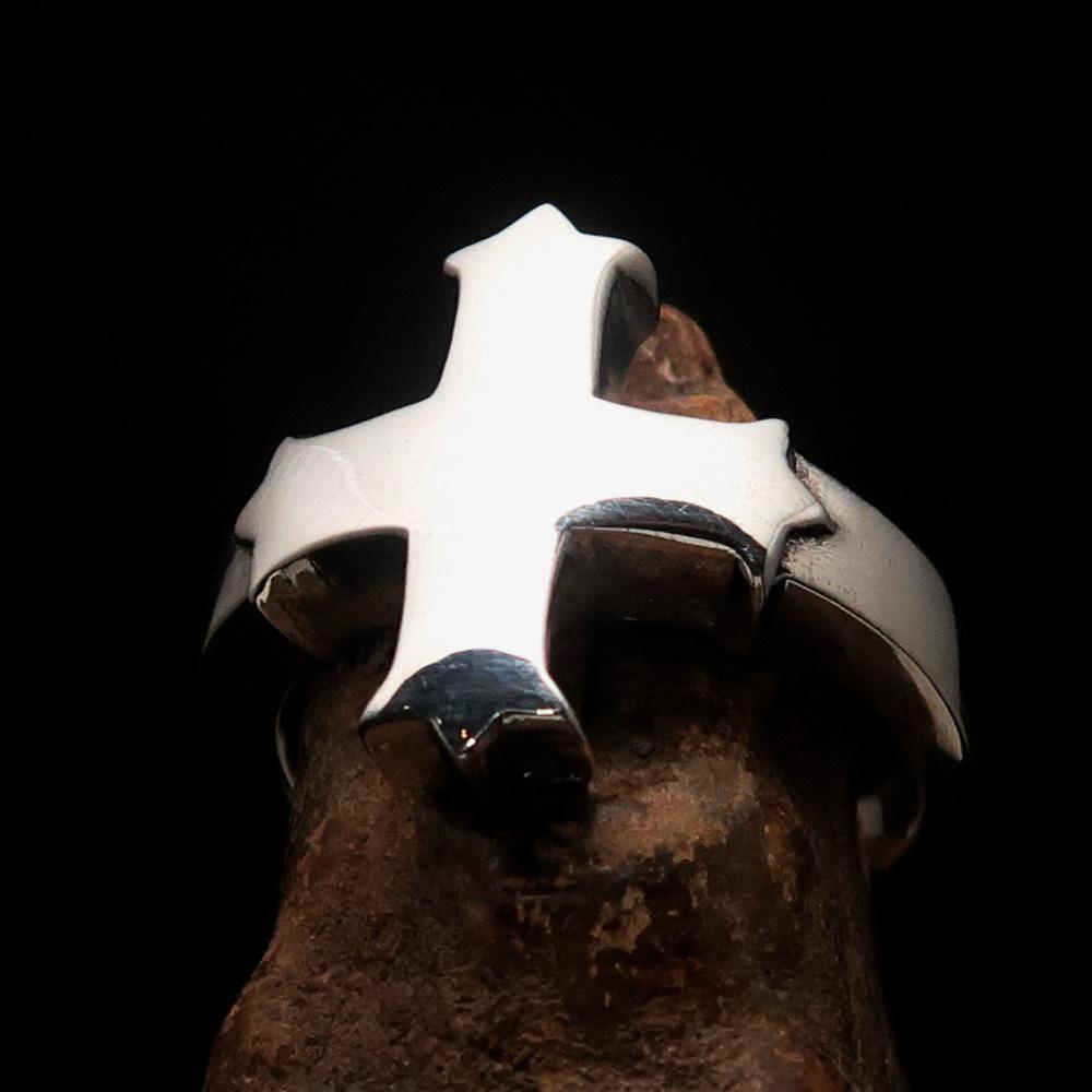 Excellent crafted minimalistic Coptic Cross Ring - mirror polished Sterling Silver - BikeRing4u