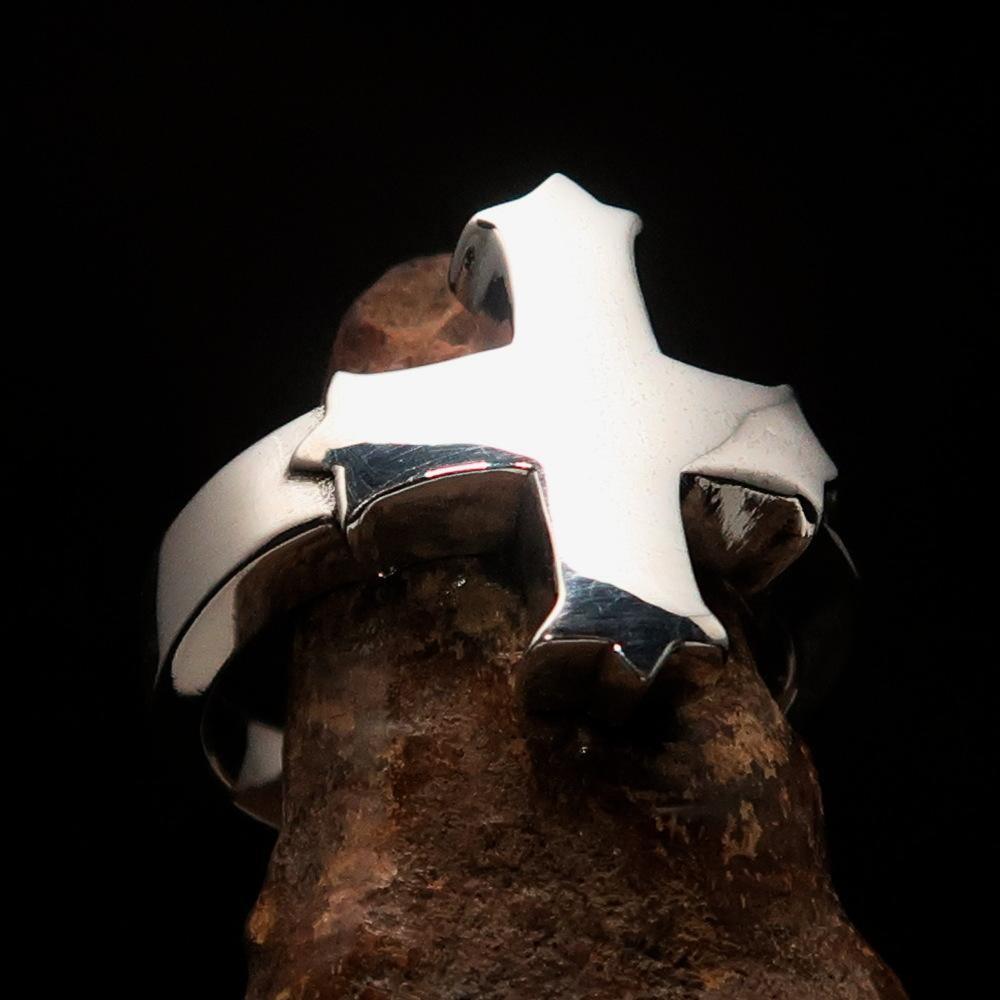 Excellent crafted minimalistic Coptic Cross Ring - mirror polished Sterling Silver - BikeRing4u