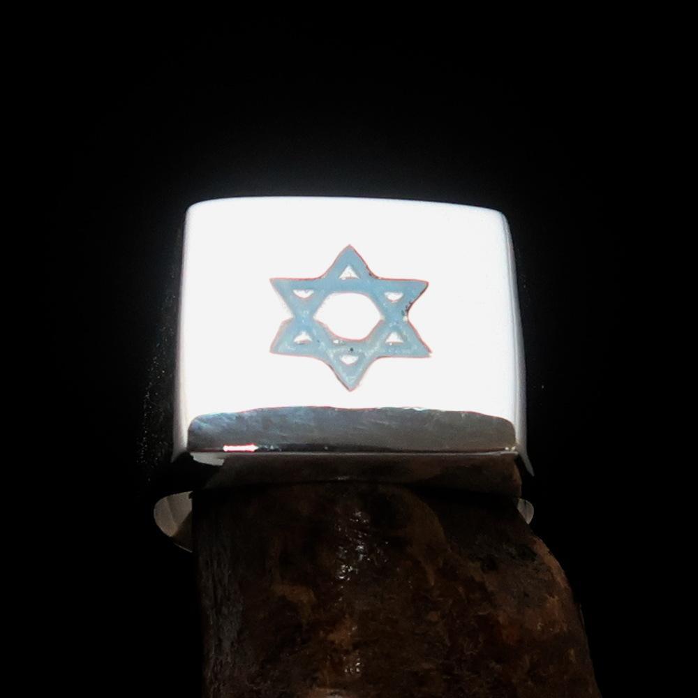 Excellent crafted Sterling Silver Men's Hexagram Ring Star of David Blue - BikeRing4u