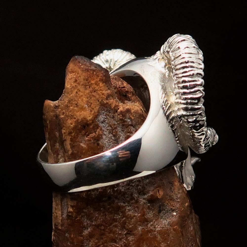 Excellent crafted Men's red 1% Ram Skull Outlaw Ring - Sterling Silver - BikeRing4u