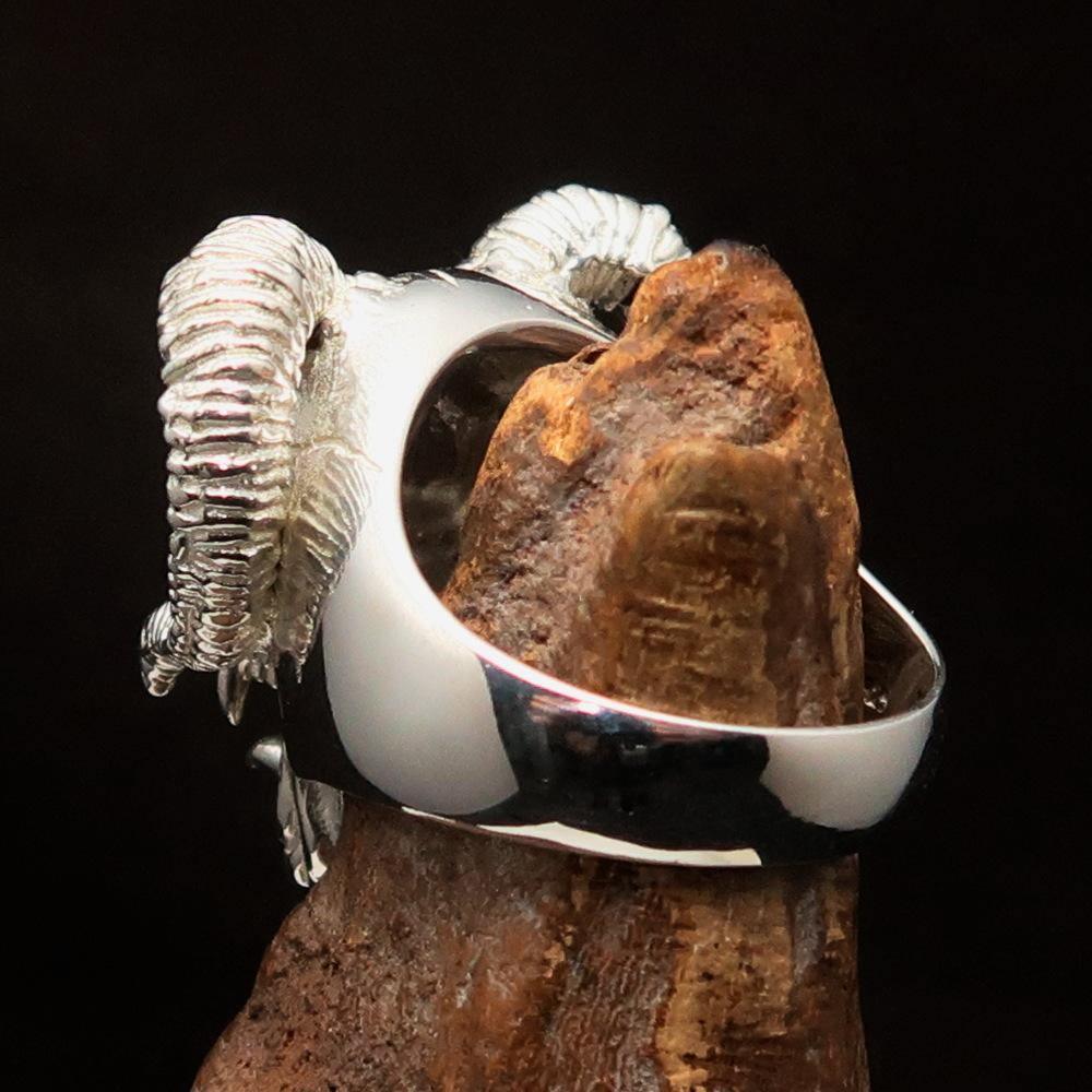 Excellent crafted Men's red 1% Ram Skull Outlaw Ring - Sterling Silver - BikeRing4u