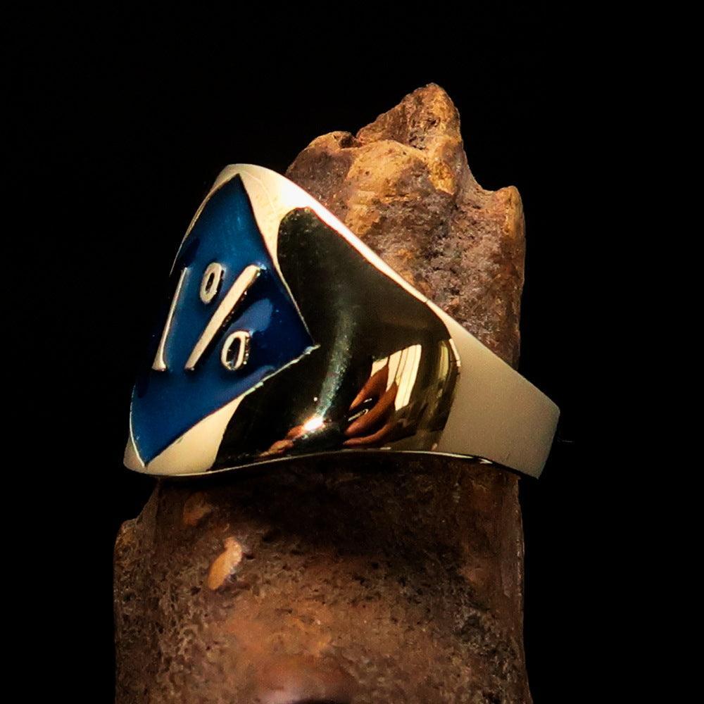 Excellent crafted Men's blue Outlaw Biker Ring Diamond 1% - Solid Brass - BikeRing4u