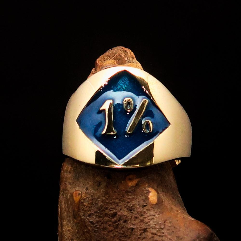 Excellent crafted Men's blue Outlaw Biker Ring Diamond 1% - Solid Brass - BikeRing4u