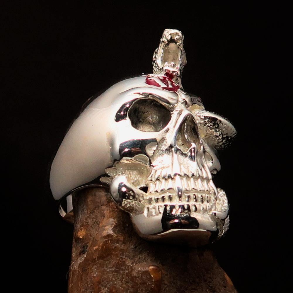 Excellent crafted Men's red 1% Snake Skull Outlaw Ring - Sterling Silver - BikeRing4u