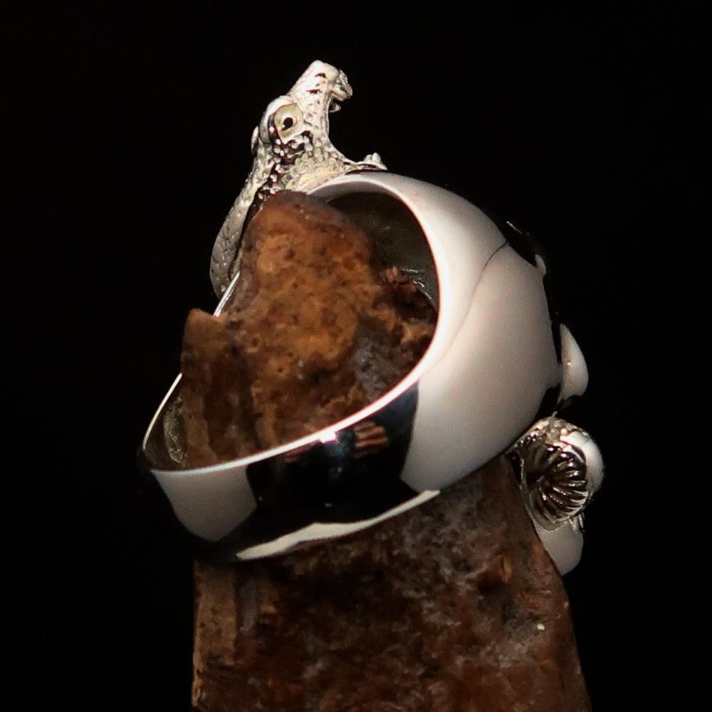 Excellent crafted Men's red 1% Snake Skull Outlaw Ring - Sterling Silver - BikeRing4u