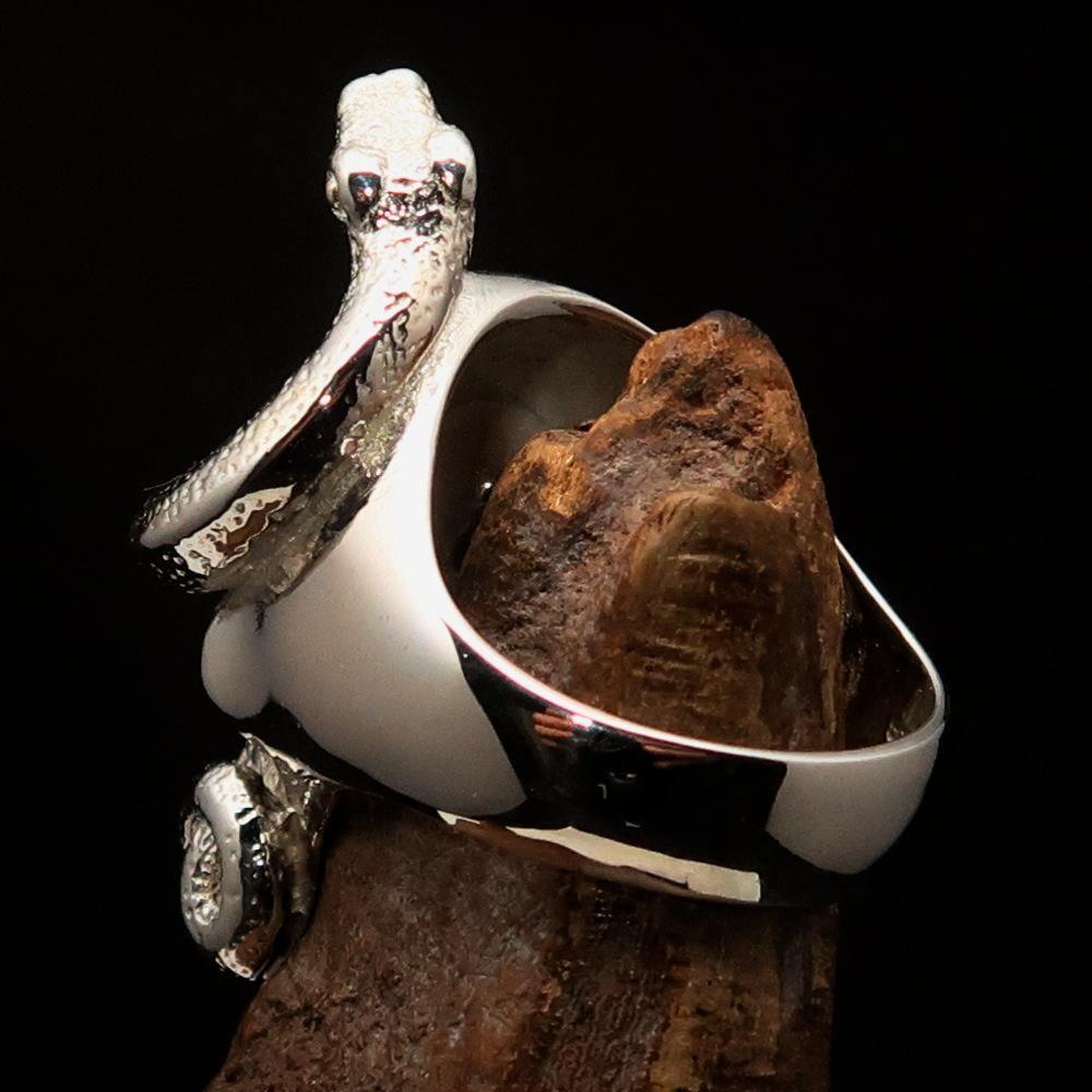 Excellent crafted Men's red 1% Snake Skull Outlaw Ring - Sterling Silver - BikeRing4u