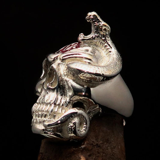 Excellent crafted Men's red 1% Snake Skull Outlaw Ring - Sterling Silver - BikeRing4u