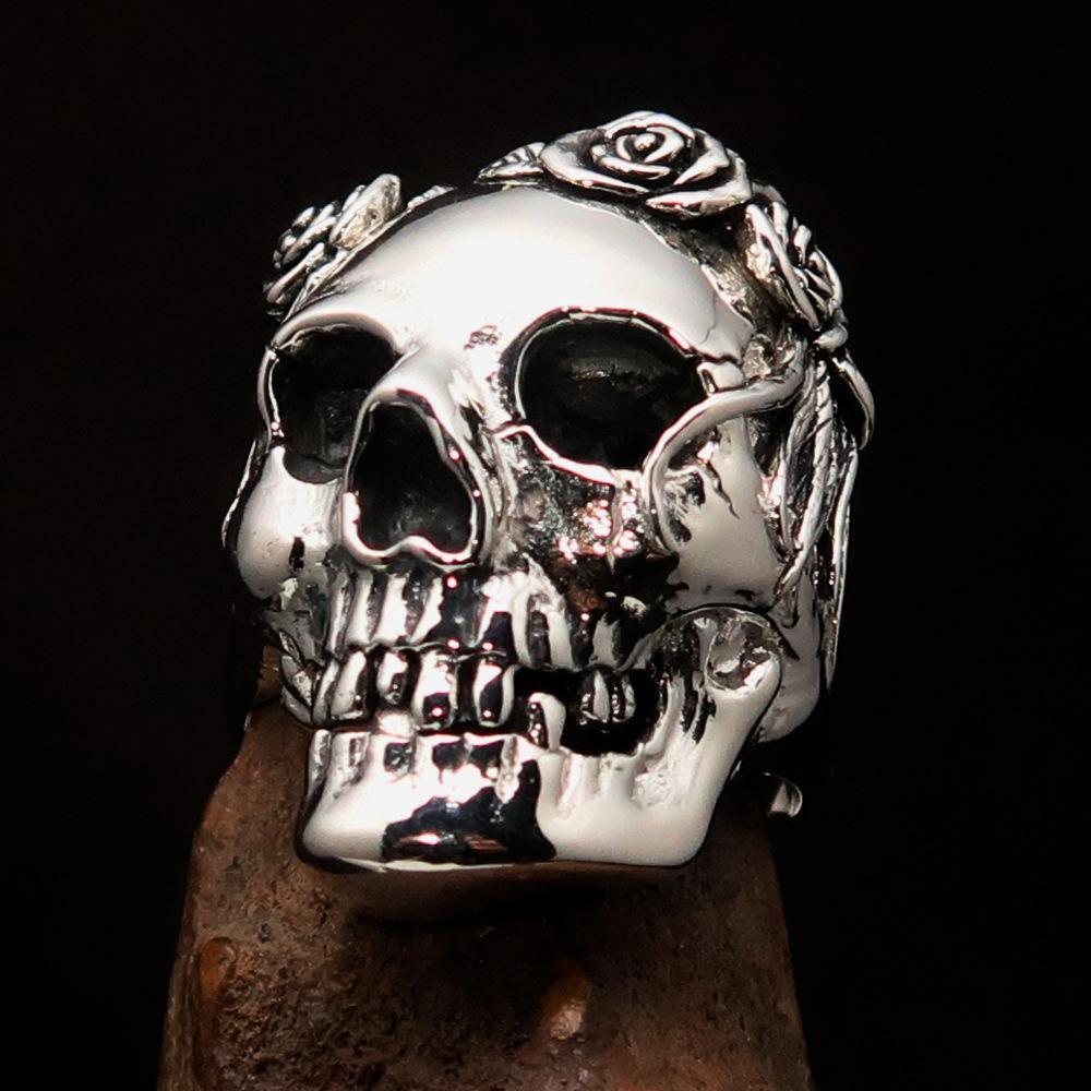 Excellent crafted Lady's Biker Granny Skull Ring - Sterling Silver 925 - BikeRing4u