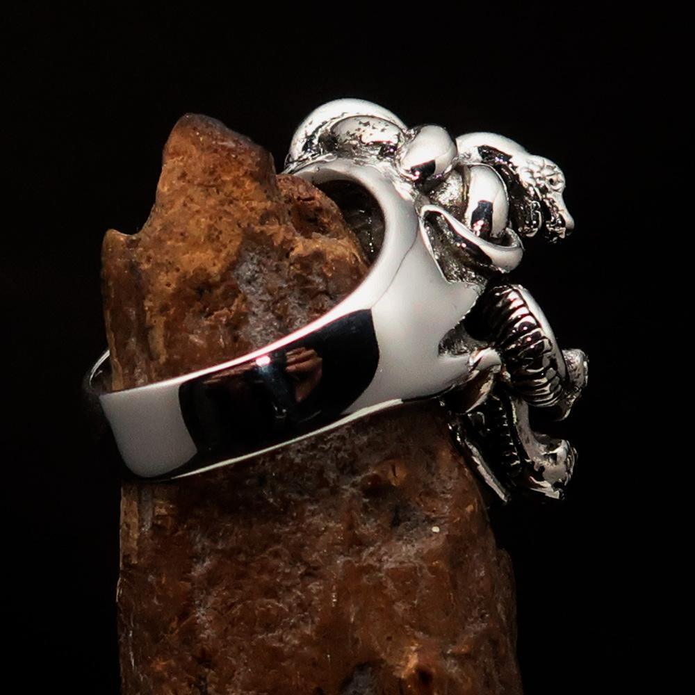 Excellent crafted Men's Medusa Snake Skull Ring - Antiqued Sterling Silver - BikeRing4u