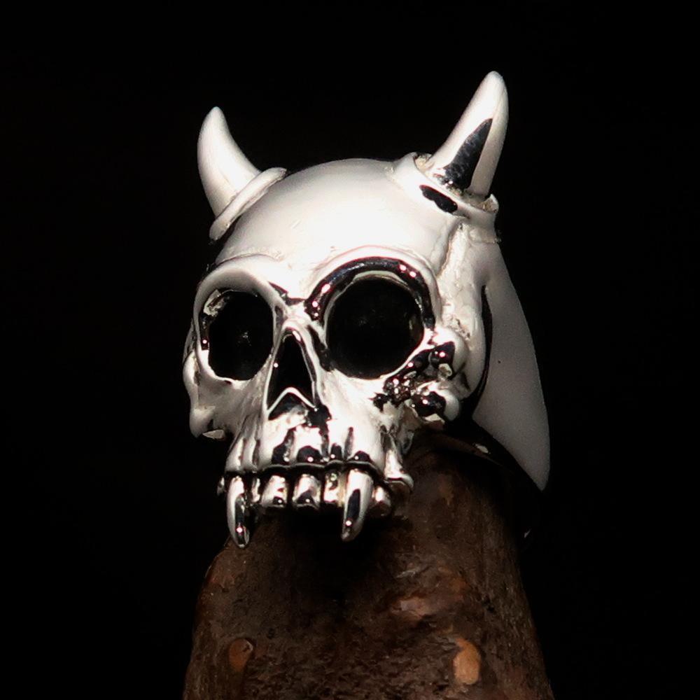 Excellent crafted Men's Biker Ring horned Devil Skull - Sterling Silver 925 - BikeRing4u