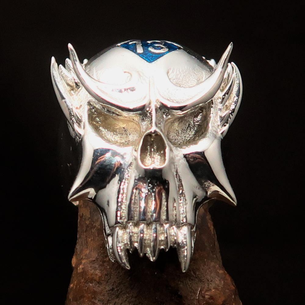 Excellent crafted Men's Vampire Skull Ring Blue Diamond 13 - Sterling Silver - BikeRing4u