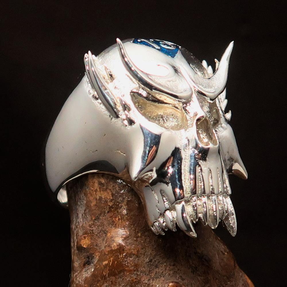 Excellent crafted Men's Vampire Skull Ring Blue Diamond 13 - Sterling Silver - BikeRing4u
