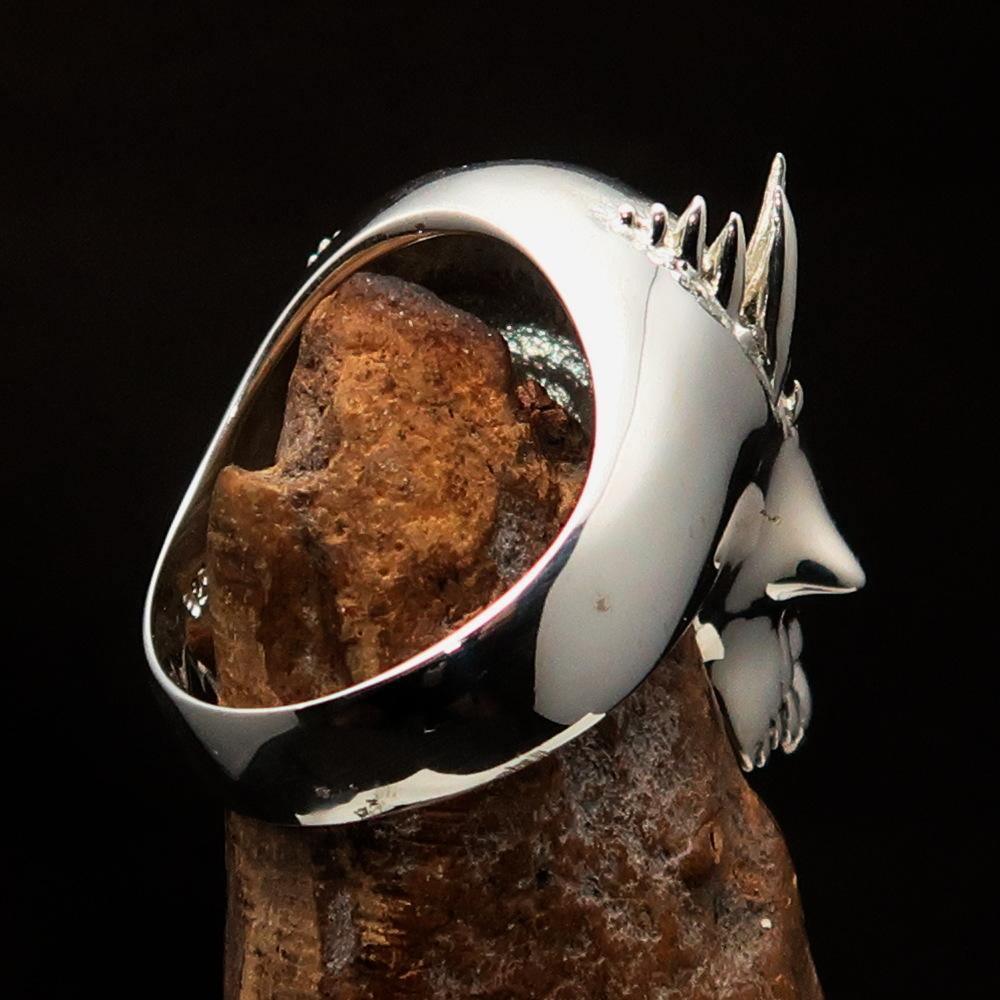 Excellent crafted Men's Vampire Skull Ring Blue Diamond 13 - Sterling Silver - BikeRing4u