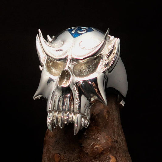 Excellent crafted Men's Vampire Skull Ring Blue Diamond 13 - Sterling Silver - BikeRing4u