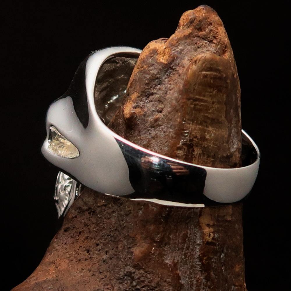 Excellent crafted Men's Biker Skull Ring Blue Diamond Lucky 13 - Sterling Silver - BikeRing4u