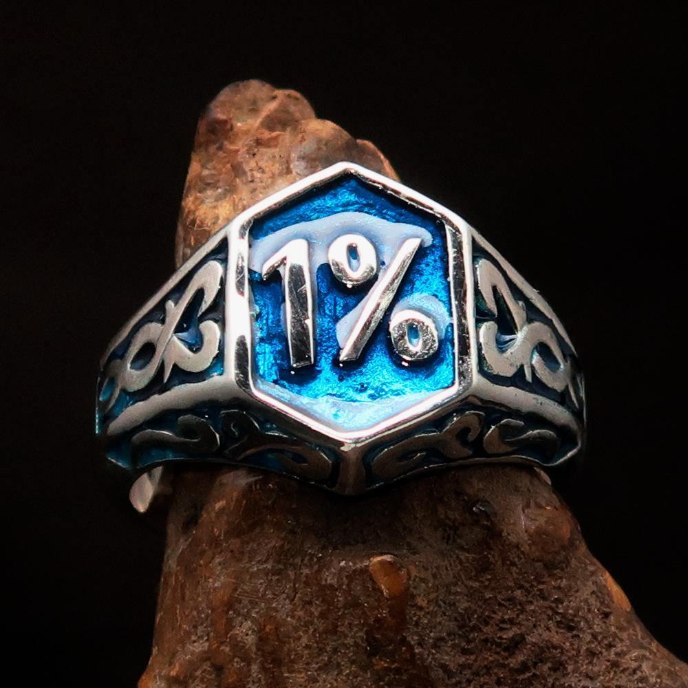 Excellent crafted Men's Blue Outlaw Biker Ring 1% - Sterling Silver - BikeRing4u