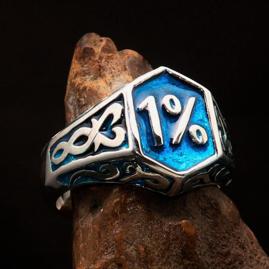 Excellent crafted Men's Blue Outlaw Biker Ring 1% - Sterling Silver - BikeRing4u