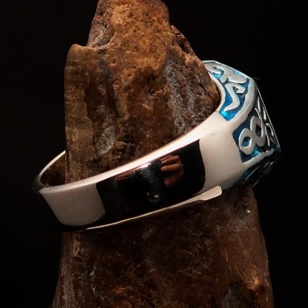 Excellent crafted Men's Blue Outlaw Biker Ring 1% - Sterling Silver - BikeRing4u