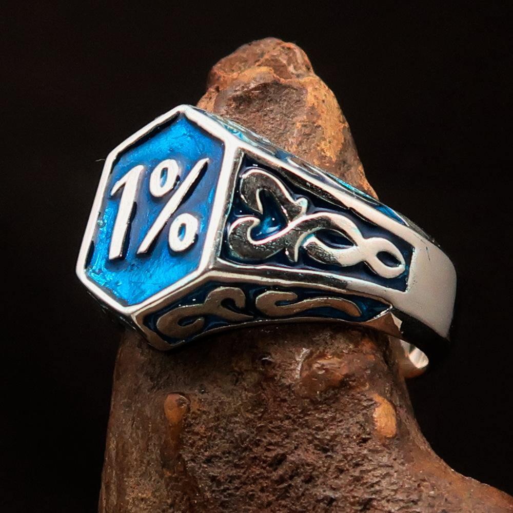 Excellent crafted Men's Blue Outlaw Biker Ring 1% - Sterling Silver - BikeRing4u