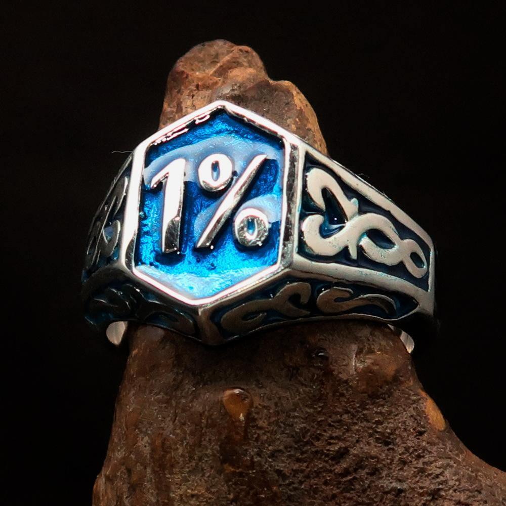 Excellent crafted Men's Blue Outlaw Biker Ring 1% - Sterling Silver - BikeRing4u
