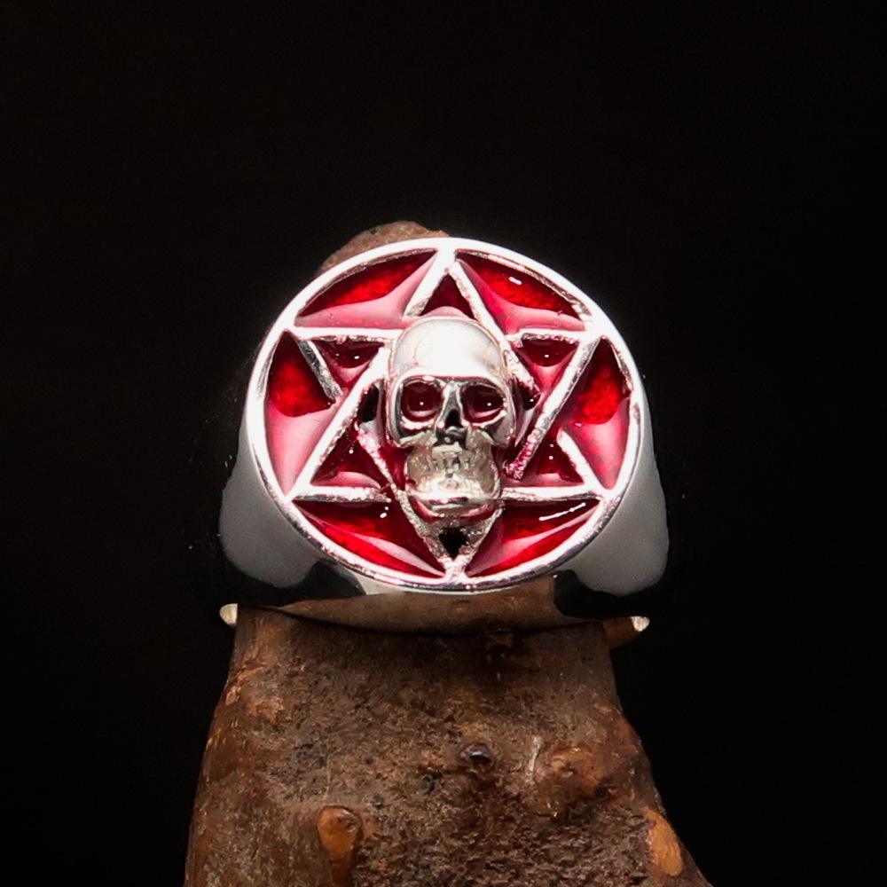 Excellent crafted Men's Biker Ring Red Hebrew Skull - Sterling Silver 925 - BikeRing4u