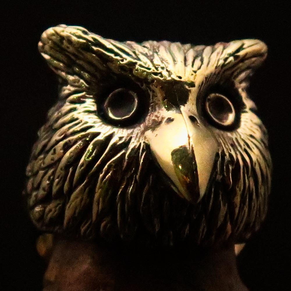 Excellent crafted Men's Brass Night Bird Ring Owl Head - BikeRing4u