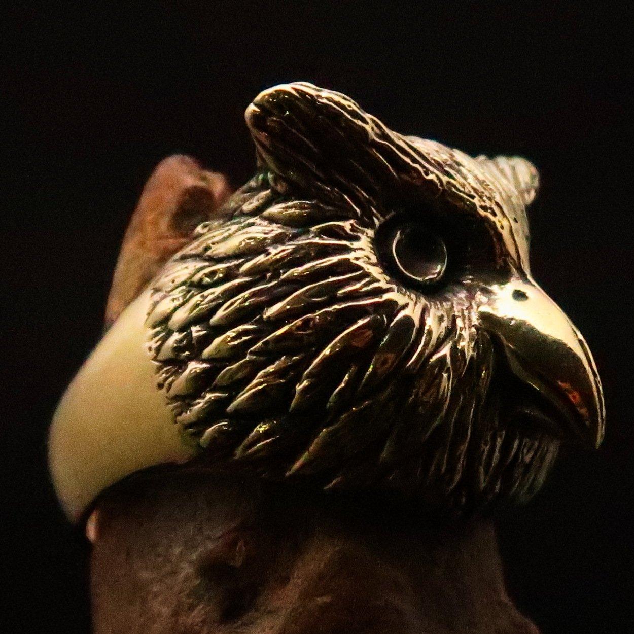 Excellent crafted Men's Brass Night Bird Ring Owl Head - BikeRing4u