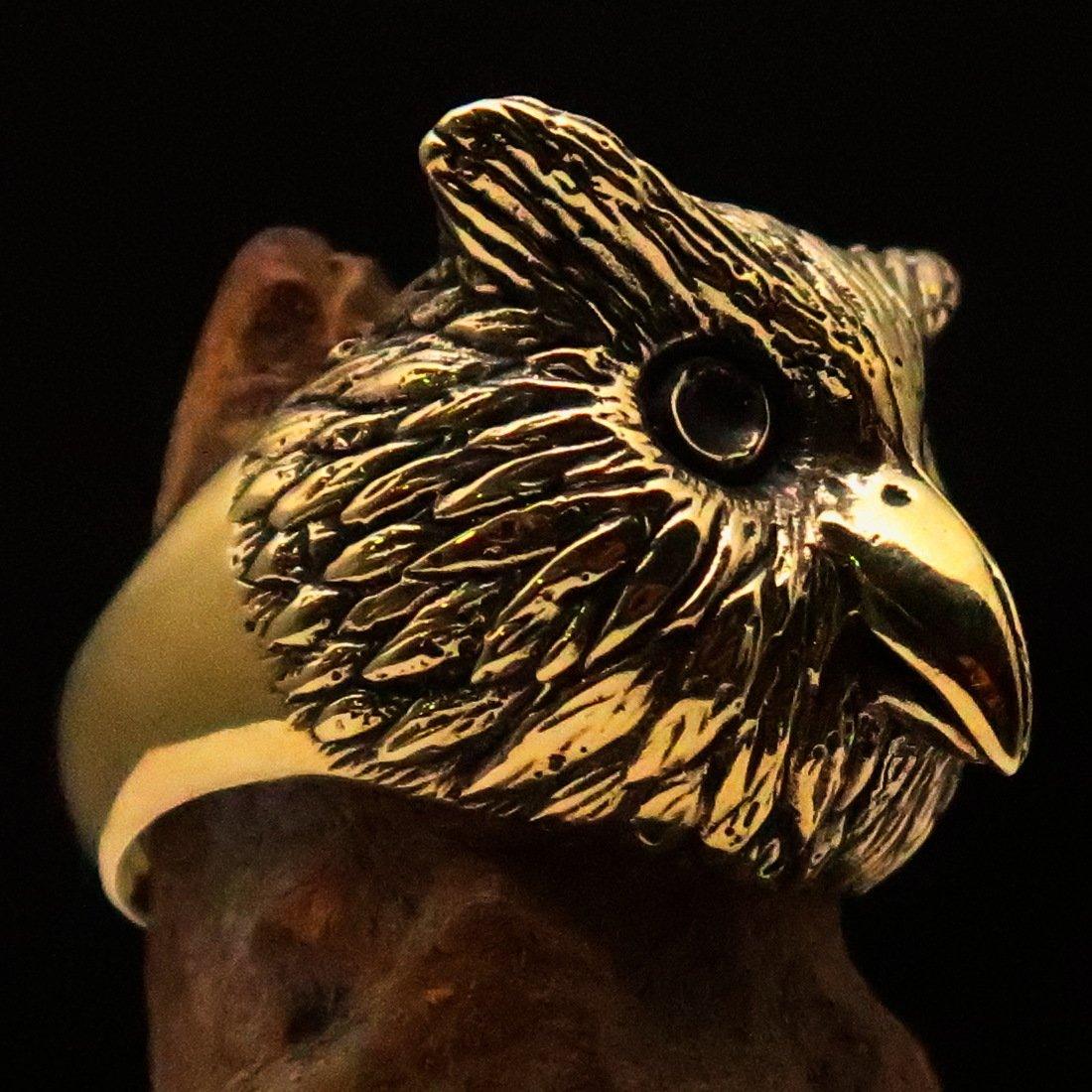 Excellent crafted Men's Brass Night Bird Ring Owl Head - BikeRing4u