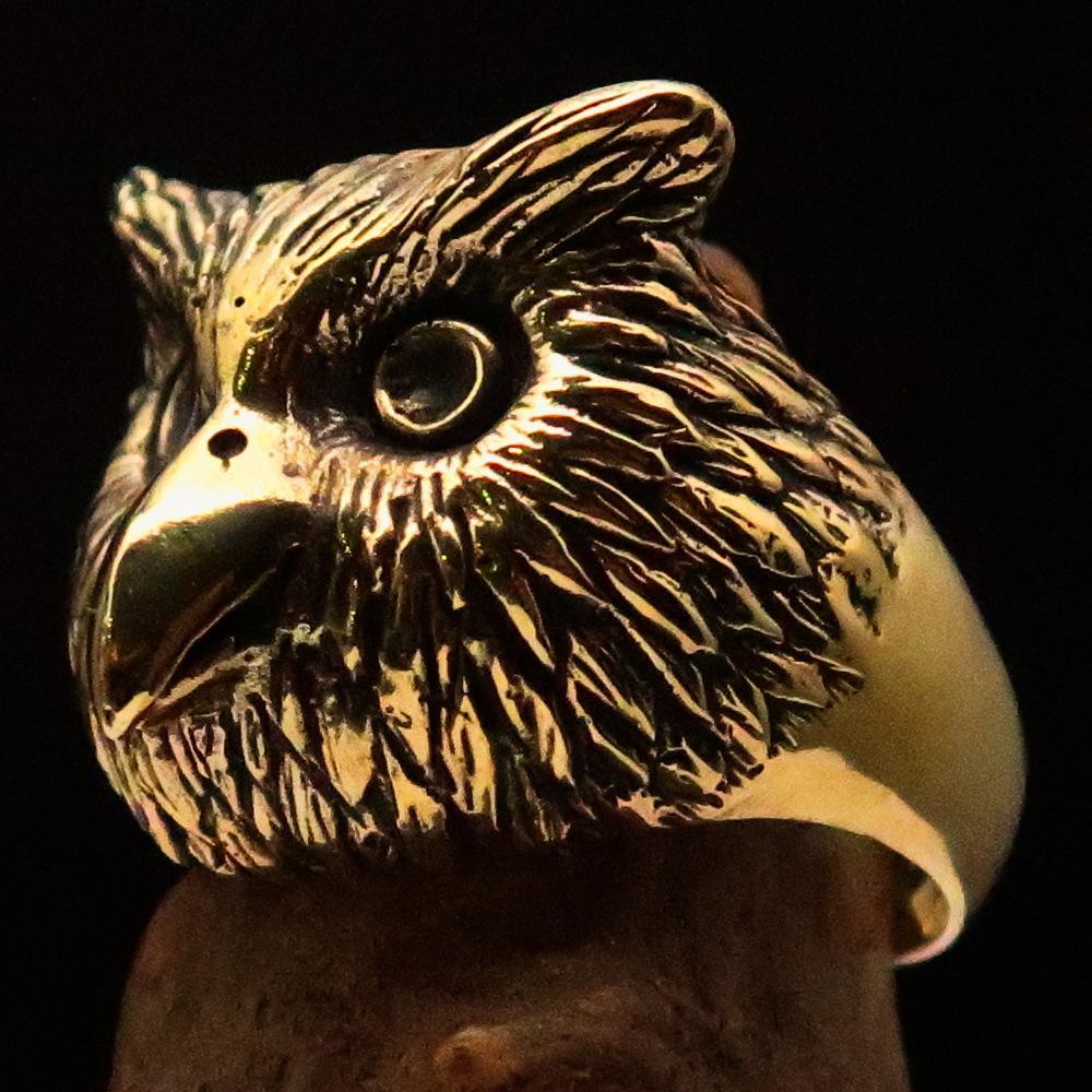 Excellent crafted Men's Brass Night Bird Ring Owl Head - BikeRing4u
