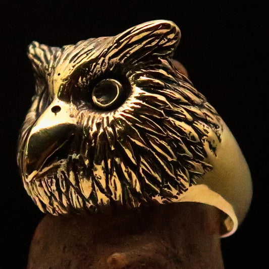 Excellent crafted Men's Brass Night Bird Ring Owl Head - BikeRing4u