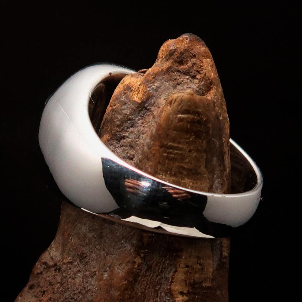 Excellent crafted domed red Men's Hexagram Skull Ring - Sterling Silver - BikeRing4u