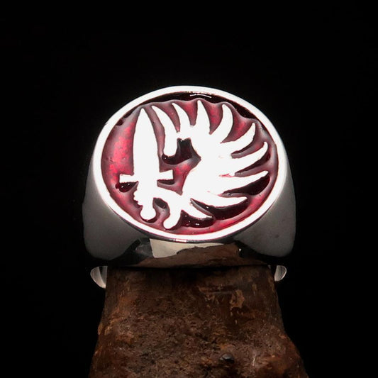 Excellent crafted Men's French Foreign Legion Ring red - Sterling Silver - BikeRing4u