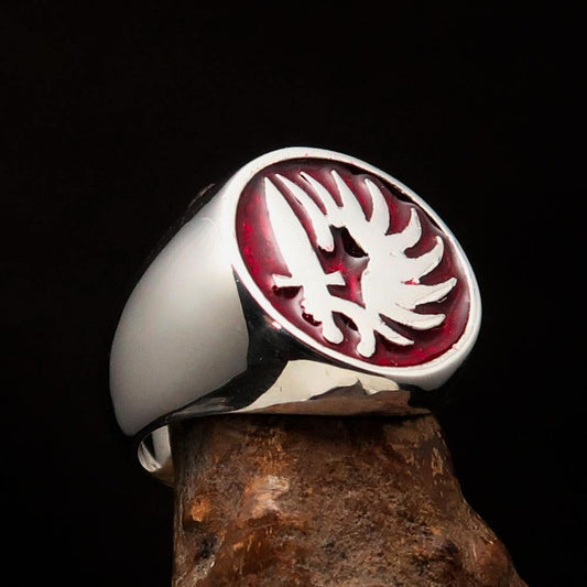 Excellent crafted Men's French Foreign Legion Ring red - Sterling Silver - BikeRing4u