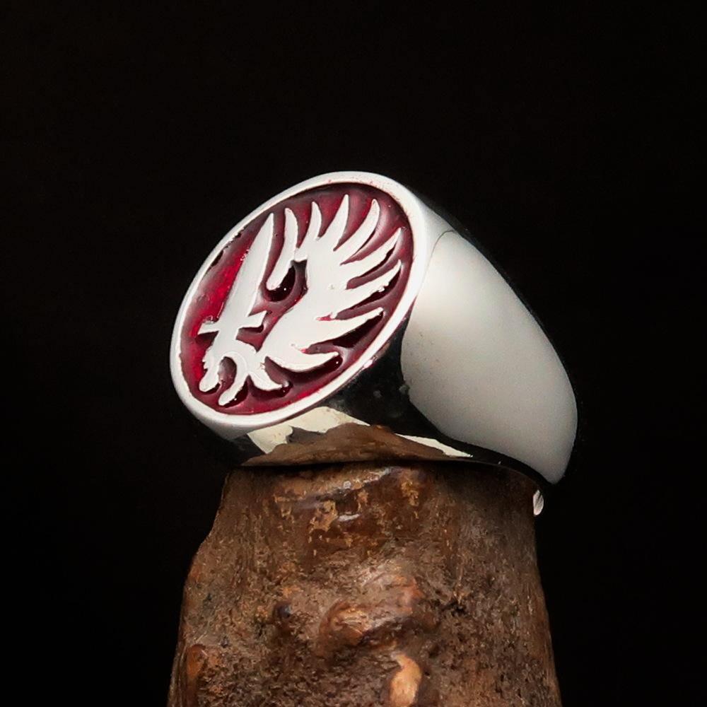 Excellent crafted Men's French Foreign Legion Ring red - Sterling Silver - BikeRing4u