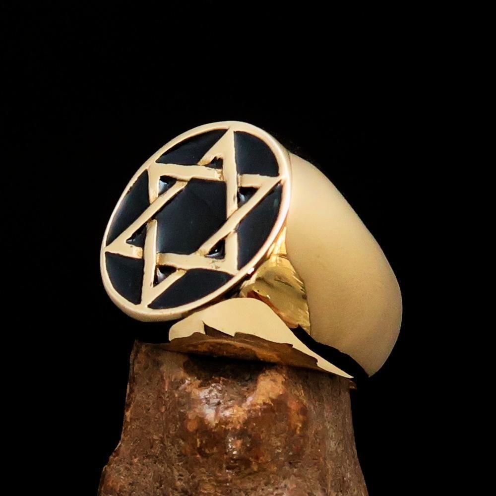 Excellent crafted Men's Pinky Ring Black Star of David - Solid Brass - BikeRing4u