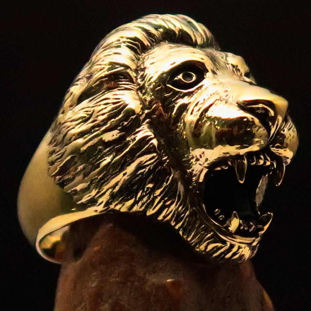 Excellent crafted Men's Brass Animal Biker Ring Royal Male Lion - BikeRing4u