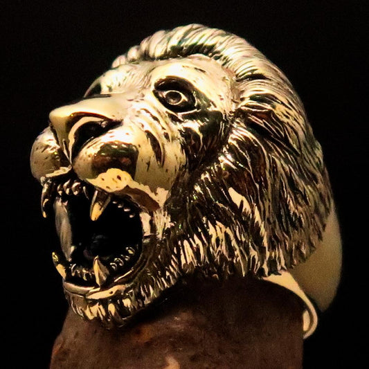 Excellent crafted Men's Brass Animal Biker Ring Royal Male Lion - BikeRing4u