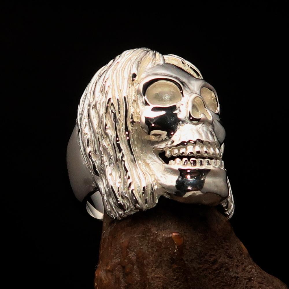 Excellent crafted Men's Mirror Polished Sterling Silver Hippie Skull Ring - BikeRing4u