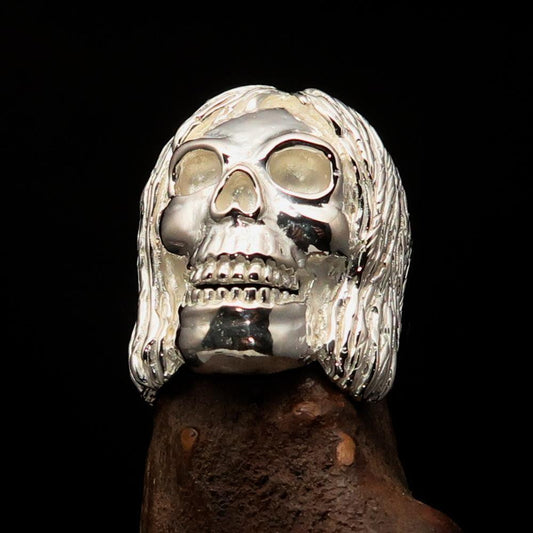 Excellent crafted Men's Mirror Polished Sterling Silver Hippie Skull Ring - BikeRing4u
