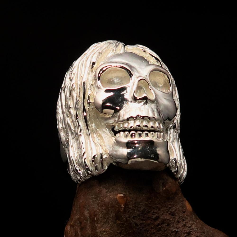 Excellent crafted Men's Mirror Polished Sterling Silver Hippie Skull Ring - BikeRing4u