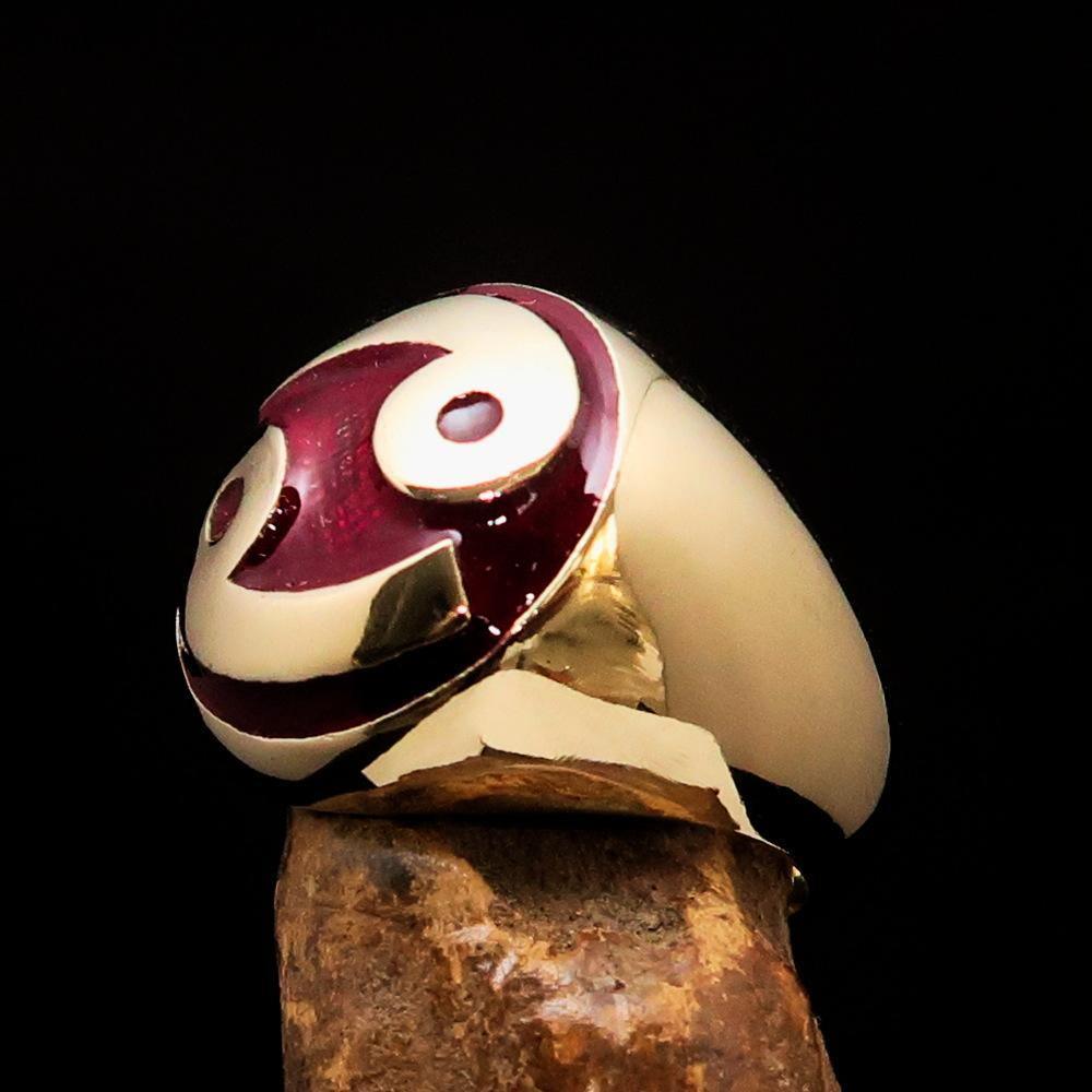 Perfectly crafted domed Men's Zodiac Cancer Ring Red - Solid Brass - BikeRing4u