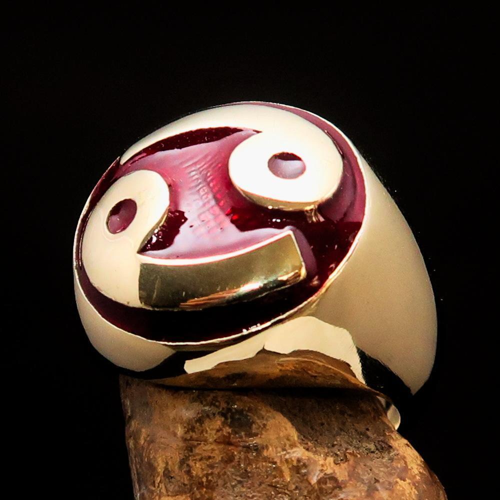 Perfectly crafted domed Men's Zodiac Cancer Ring Red - Solid Brass - BikeRing4u
